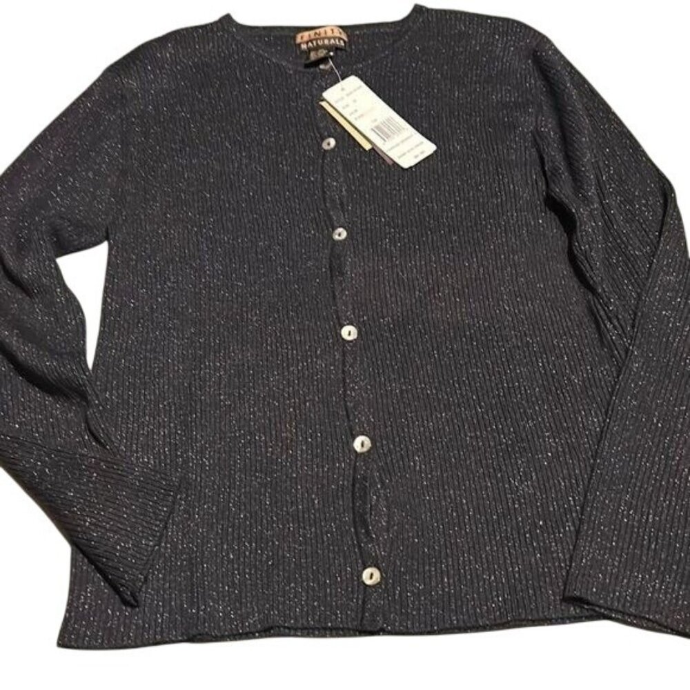 Finity Naturals Womens Black & Silver Ribbed Cardigan Sweater XL